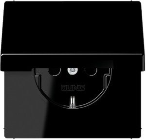 Фото Jung LS990 LS1521KLSW Розетка с заземляющим контактом (16 А, под рамку, винт. клеммы, крышка, скрытая установка, черная)