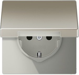Фото Jung LS metal ES2520KL Розетка с заземляющим контактом (16 А, под рамку, крышка, скрытая установка, сталь)