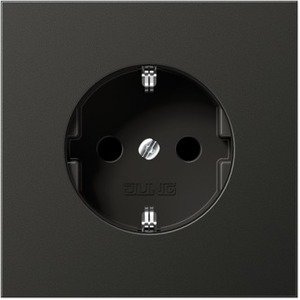 Фото Jung LS metal AL1520KIAN Розетка с заземляющим контактом и шторками (16 А, под рамку, скрытая установка, антрацит)
