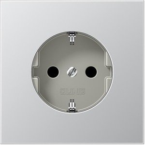 Фото Jung LS metal AL2520KI Розетка с заземляющим контактом и шторками (16 А, под рамку, скрытая установка, алюминий)