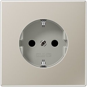 Фото Jung LS metal ES2520KI Розетка с заземляющим контактом и шторками (16 А, под рамку, скрытая установка, сталь)