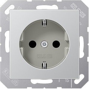 Фото Jung A500 A520AL Розетка с заземляющим контактом (16 А, под рамку, скрытая установка, алюминий)