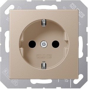 Фото Jung A500 A520KICH Розетка с заземляющим контактом и шторками (16 А, под рамку, скрытая установка, шампань)