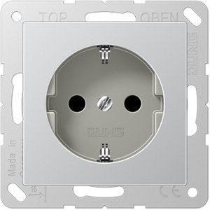 Фото Jung A500 A521AL Розетка с заземляющим контактом (16 А, под рамку, винт. клеммы, скрытая установка, алюминий)