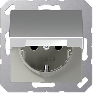 Фото Jung A1520BFKLAL Розетка с заземляющим контактом (16 А, под рамку, ударопрочная, крышка, скрытая установка, алюминий)