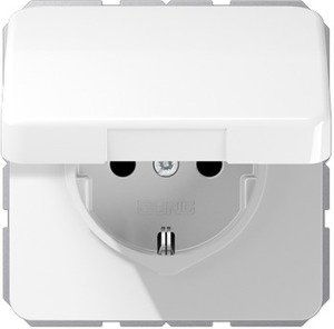 Фото Jung CD1521BFKLWW Розетка с заземляющим контактом (16 А, под рамку, ударопрочная, винт. зажимы, крышка, скрытая установка, белая)