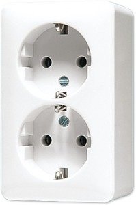 Фото Jung AP600 6020AWW Розетка двойная с заземляющим контактом (16 А, в сборе, открытая установка, белая)