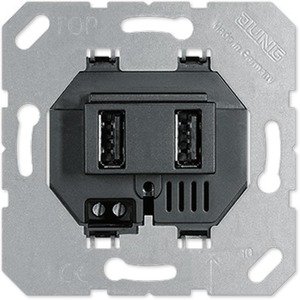 Фото Jung AS USB21-2 Зарядное устройство USB (2хUSB, механизм, скрытая установка, черный)