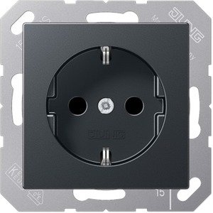 Фото Jung A1520BFANM Розетка с заземляющим контактом (16 А, под рамку, ударопрочная, скрытая установка, матовый антрацит)