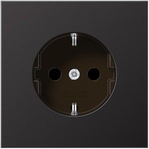 Фото Jung LS metal AL1520KID Розетка с заземляющим контактом и шторками (16 А, под рамку, скрытая установка, dark)