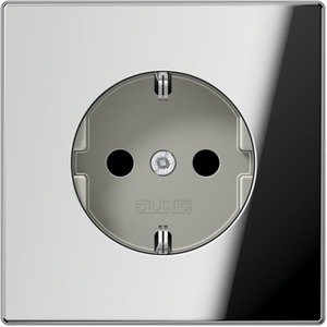 Фото Jung LS metal GCR1520KI Розетка с заземляющим контактом и шторками (16 А, под рамку, скрытая установка, хром)