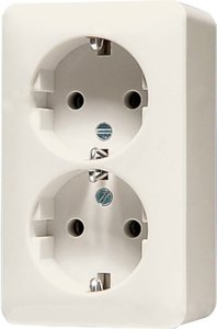 Фото Jung AP600 6020A Розетка двойная с заземляющим контактом (16 А, в сборе, открытая установка, слоновая кость)
