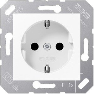 Фото Jung CD500 CD5120BFWW Розетка для откидной крышки с заземляющим контактом (16 А, под рамку, скрытая установка, белая)