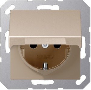 Фото Jung A500 A1520KIKLCH Розетка с заземляющим контактом (16 А, под рамку, крышка, шторки, скрытая установка, шампань)