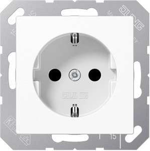 Фото Jung A520BFWW Розетка с заземляющим контактом (16 А, под рамку, скрытая установка, белая)