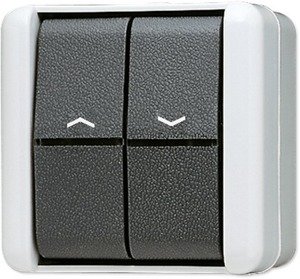 Фото Jung WG800 809VW Выключатель двухклавишный балансирный для жалюзи (10 А, в сборе, открытая установка, серый)
