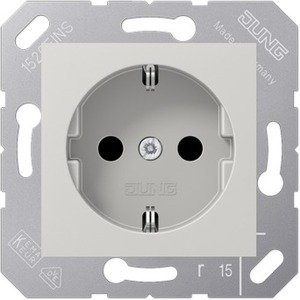 Фото Jung CD500 CD5120BFLG Розетка для откидной крышки с заземляющим контактом (16 А, под рамку, скрытая установка, светло-серая)