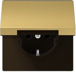 Фото Jung LS metal ME1520KIKLC Розетка с заземляющим контактом и шторками (16 А, под рамку, крышка, скрытая установка, латунь)