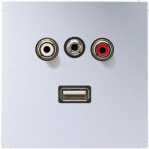 Фото Jung LS MAAL1092 Розетка комбинированная (2хRCA+TRS+USB, под рамку, скрытая установка, алюминий)