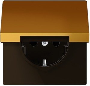 Фото Jung LS metal GO1520KL Розетка с заземляющим контактом (16 А, под рамку, крышка, скрытая установка, имитация золота)