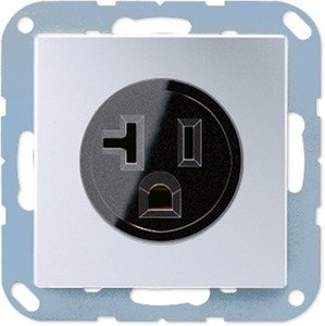 Фото Jung A500 A521-20AL Розетка NEMA с заземляющим контактом (20 А, под рамку, скрытая установка, алюминий/черный)