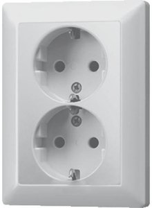 Фото Jung AL5020KI-L Розетка двойная с заземляющим контактом (16 А, в сборе, шторки, скрытая установка, алюминий)