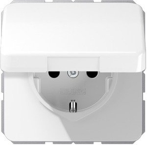 Фото Jung CD500 CD1520BFKIKLWW Розетка с заземляющим контактом (16 А, под рамку, крышка, шторки, скрытая установка, белая)