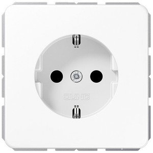 Фото Jung CD500 CD520KIBFWW Розетка с заземляющим контактом (16 А, под рамку, шторки, ударопрочная, скрытая установка, белая)