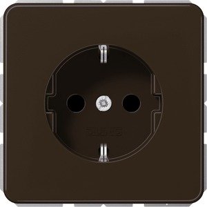 Фото Jung CD500 CD520KIBFBR Розетка с заземляющим контактом (16 А, под рамку, шторки, ударопрочная, скрытая установка, коричневая)
