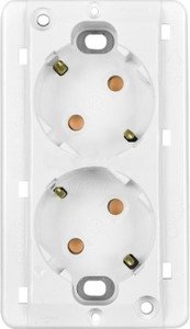 Фото Legrand Anam Zunis 6752 27/N Розетка двойная с заземляющим контактом (16 А, 45°, под рамку, шторки, скрытая установка, белая)