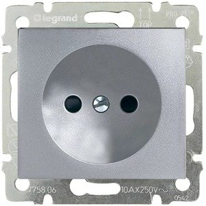 Фото Legrand Valena 694341 Розетка без заземляющего контакта (16 А, под рамку, скрытая установка, алюминий)
