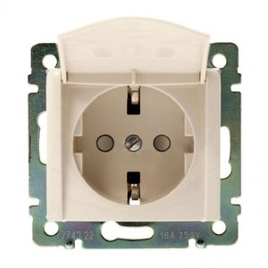 Фото Legrand Valena 695614 Розетка с заземляющим контактом (16 А, под рамку, скрытая установка, шторки, крышка, слоновая кость)