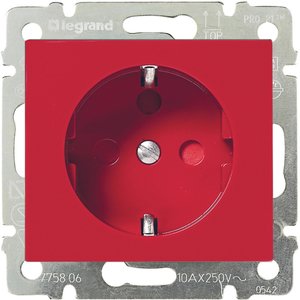 Фото Legrand Valena 774327 Розетка с заземляющим контактом (16 А, под рамку, скрытая установка, красный)