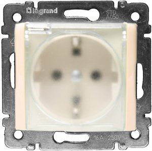 Фото Legrand Valena 774120 Розетка с заземляющим контактом (16 А, IP44, под рамку, скрытая установка, шторки, крышка, слоновая кость)