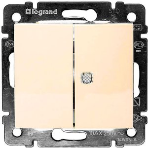 Фото Legrand Valena 774345 Выключатель двухклавишный (10 А, индикация, под рамку, с/у, слоновая кость)