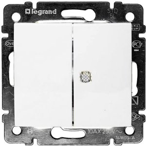 Фото Legrand Valena 774445 Выключатель двухклавишный (10 А, индикация, под рамку, с/у, белый)