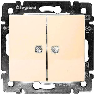 Фото Legrand Valena 774112 Переключатель двухклавишный (10 А, подсветка, под рамку, с/у, слоновая кость)
