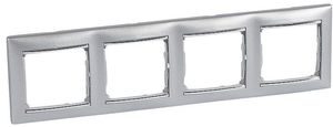 Фото Legrand Valena 770354 Рамка 4-постовая (универсальная, алюминий/серебряный штрих)