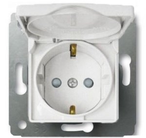 Фото Legrand Cariva 773645 Розетка с заземляющим контактом (16 А, IP44, под рамку, скрытая установка, шторки, крышка, белый)