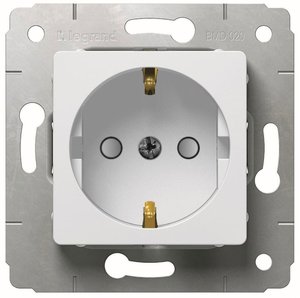 Фото Legrand Cariva 773621 Розетка с заземляющим контактом (16 А, под рамку, скрытая установка, шторки, белый)