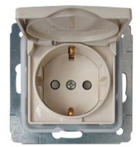 Фото Legrand Cariva 773745 Розетка с заземляющим контактом (16 А, IP44, под рамку, скрытая установка, шторки, крышка, слоновая кость)