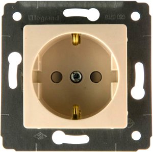 Фото Legrand Cariva 773721 Розетка с заземляющим контактом (16 А, под рамку, скрытая установка, шторки, слоновая кость)