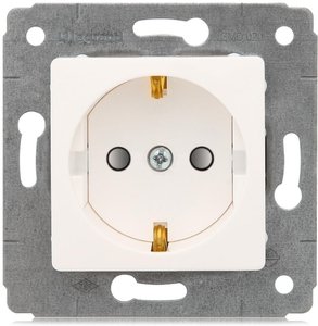 Фото Legrand Cariva Diy 695947 Розетка с заземляющим контактом (16 А, под рамку, скрытая установка, шторки, белый)