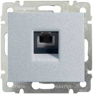 Фото Legrand Valena 770138 Розетка телефонная (RJ11, под рамку, скрытая установка, алюминий)