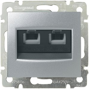Фото Legrand Valena 770139 Розетка телефонная (2xRJ11, под рамку, скрытая установка, алюминий)
