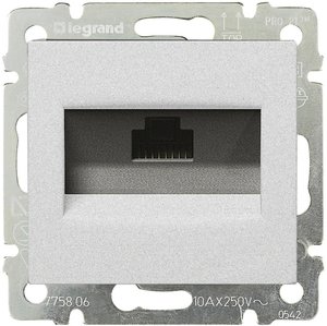 Фото Legrand Valena 770238 Розетка компьютерная (RJ45, UTP, Cat.5e, под рамку, скрытая установка, алюминий)