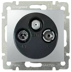 Фото Legrand Valena 770136 Розетка телевизионная (TV+R+SAT, под рамку, скрытая установка, 10 дБ, алюминий)