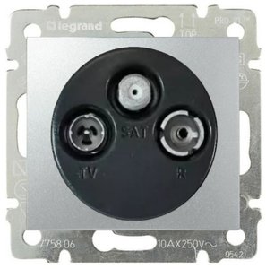 Фото Legrand Valena 770210 Розетка телевизионная (TV+R+SAT, под рамку, скрытая установка, 1.5 дБ, алюминий)