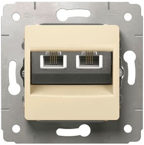 Фото Legrand Cariva 773739 Розетка телефонная (2хRJ11, под рамку, скрытая установка, слоновая кость)