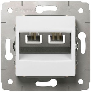 Фото Legrand Cariva 773640 Розетка комбинированная (RJ11+RJ45, под рамку, скрытая установка, белая)